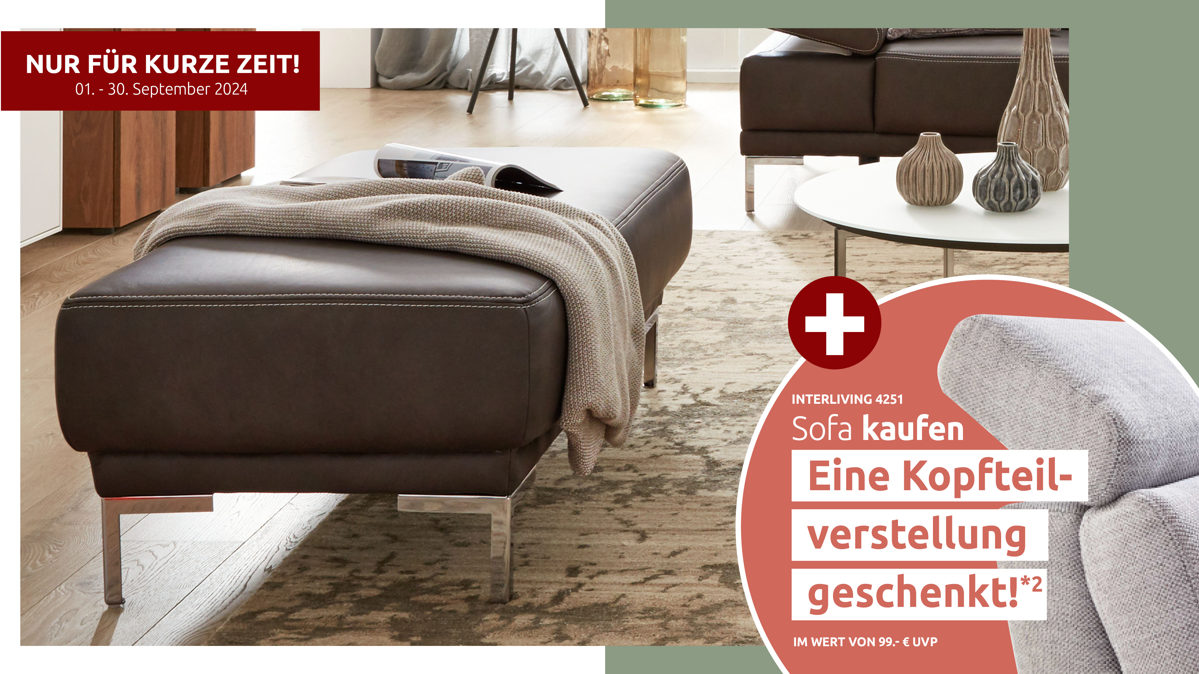 Polsterhocker Interliving aus Leder in Dunkelgrau Interliving Sofa Serie 4251 – XXL-Hocker dunkelgraues Leder Vintage grey & Metallfüße – ca. 125 x 65 cm