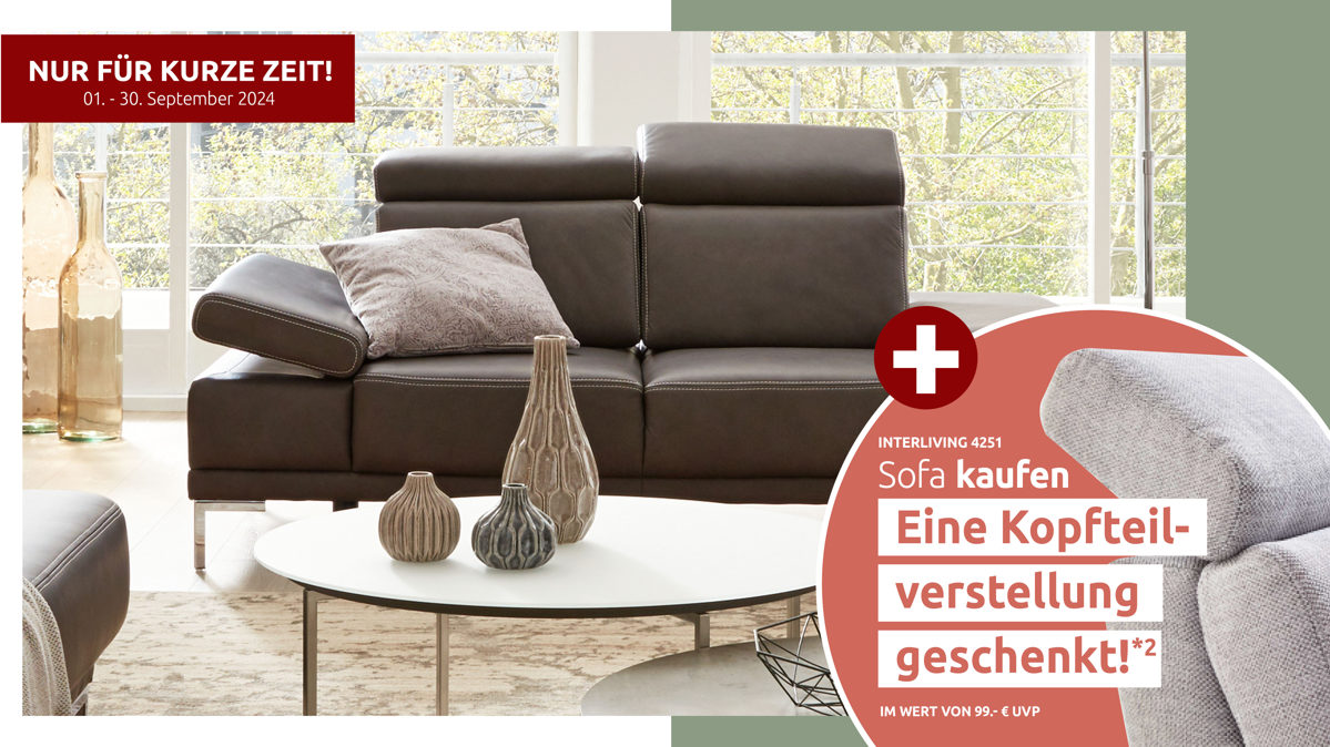 Zweisitzer Interliving aus Leder in Dunkelgrau Interliving Sofa Serie 4251 – Zweisitzer 12201 mit Sitztiefenverstellung Breite ca. 190 cm - dunkelgraues Leder Vintage grey & Metallfüße